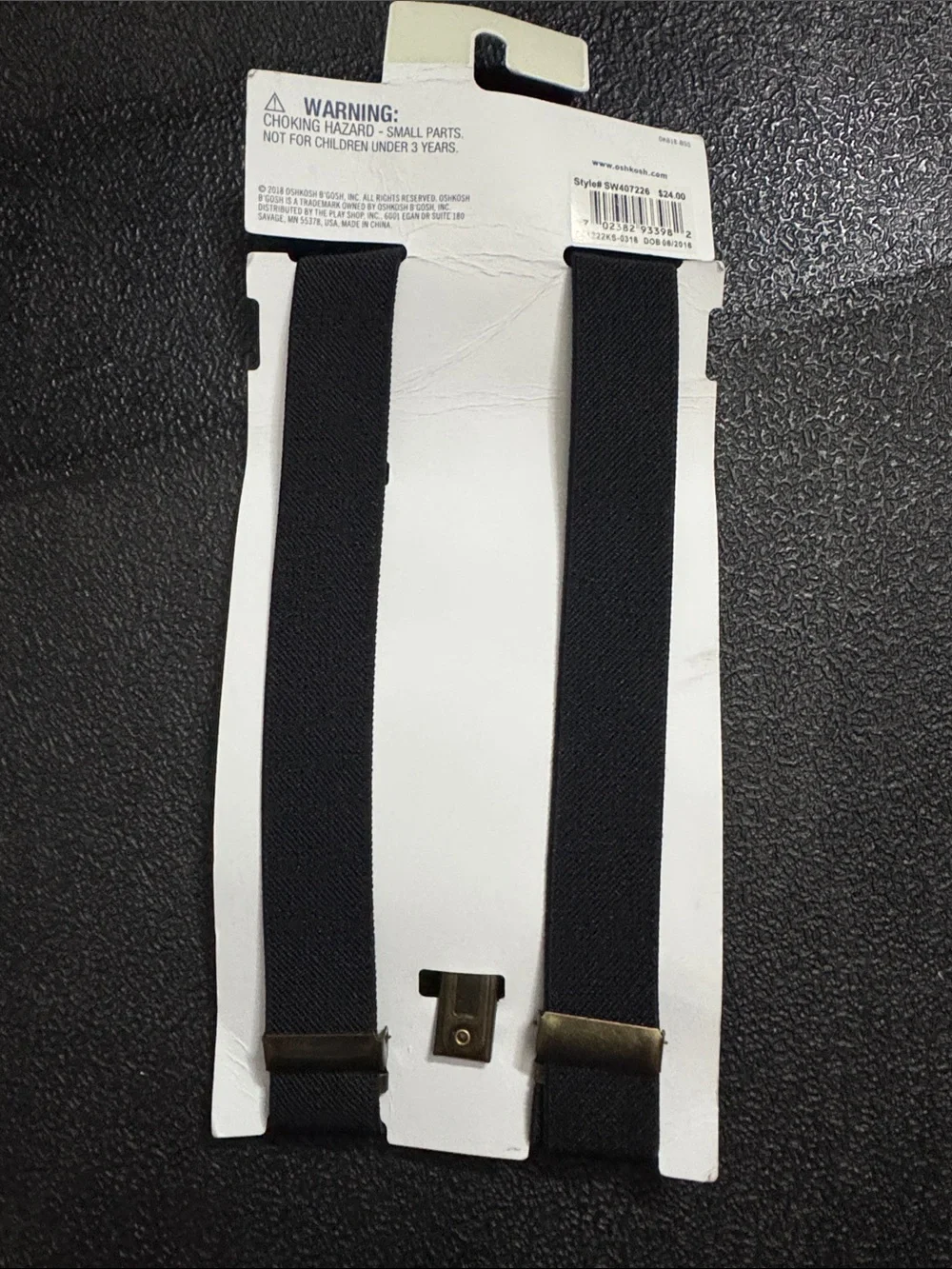 OshKosh B'gosh Black Suspenders with Brown Leather Accent and Brass Clips
